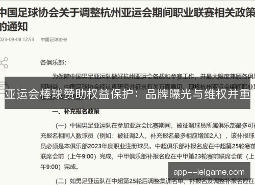 亚运会棒球赞助权益保护：品牌曝光与维权并重